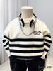 Striped Knit Sweater for Boys - Cozy Autumn/Winter 2025 Korean Style Pullover