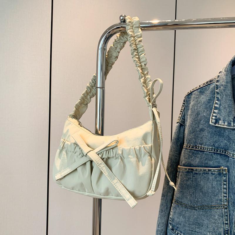 IELGY Korean Version Casual Daily All-Match Nylon Cloth Bag Simple Fashionable Pleated Cross-Body Shoulder Bag