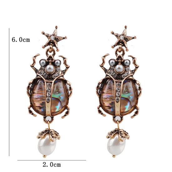 Damen-Ohrstecker, Marienkäfer, Kunstperle, Strass, baumelnd, Ohrstecker, Schmuck, Geschenk