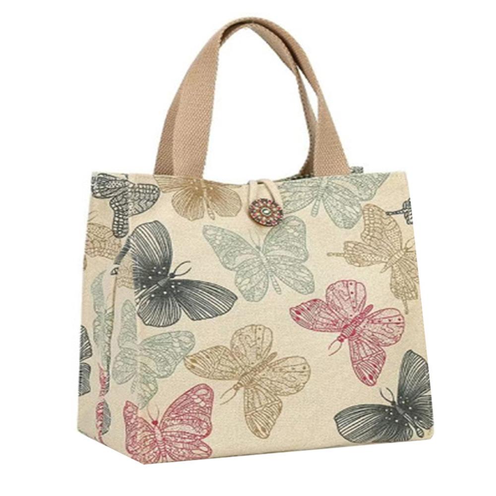 Cute Canvas Lunch Bag Large Capacity Waterproof Tote Bag Print Lunch Box Handbag for Women