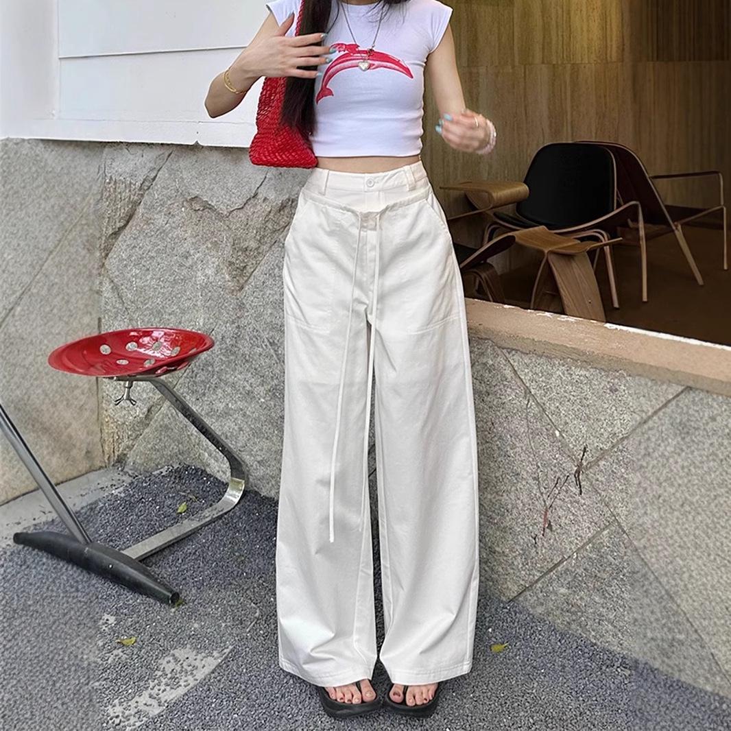 

Women s Retro Wide-Leg Parachute Pants with Drawstring M Premium белый