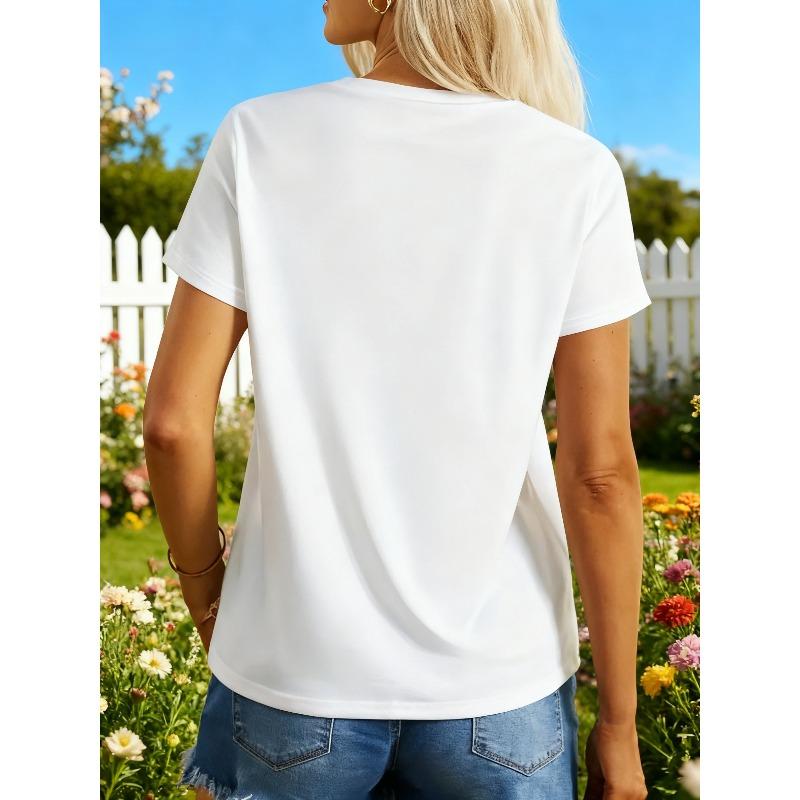 T-shirt Grafica da Donna Taglia Europea Anno del Cavallo - Carino Cavallo Cartoon con Occhiali e Design Capodanno Cinese, Maglietta Bianca Girocollo a Maniche Corte