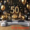 2D 50th Birthday Party Backdrop Banner, Black Gold Theme for Indoor & Outdoor Decoration
