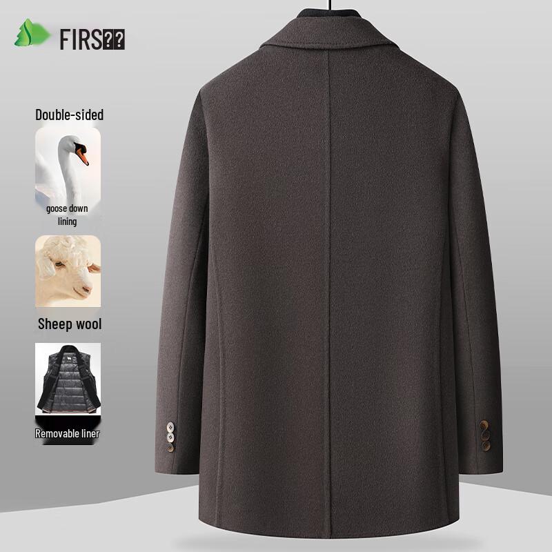 FIRS Men's Wool Blend Double-Faced Mid-Length Coat with Removable Goose Down Liner