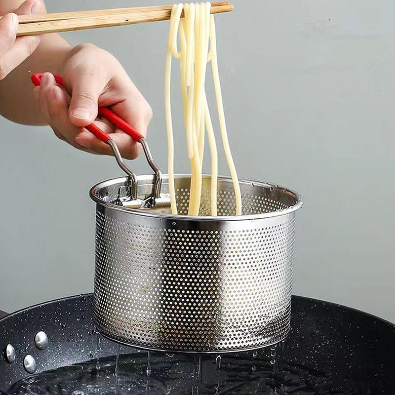 1Pcs Stainless Steel Fried Mesh Kitchen Fry Basket Cooking Basket Fry Pan Oil Pan Strainer Noodle Spoon Colander French Fries