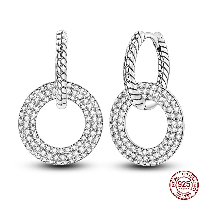 Charms Double Hoop Earrings For Women 100% 925 Silver Cubic Zircon Heart Star Moon Earrings Elegant Birthday Jewelry Gifts