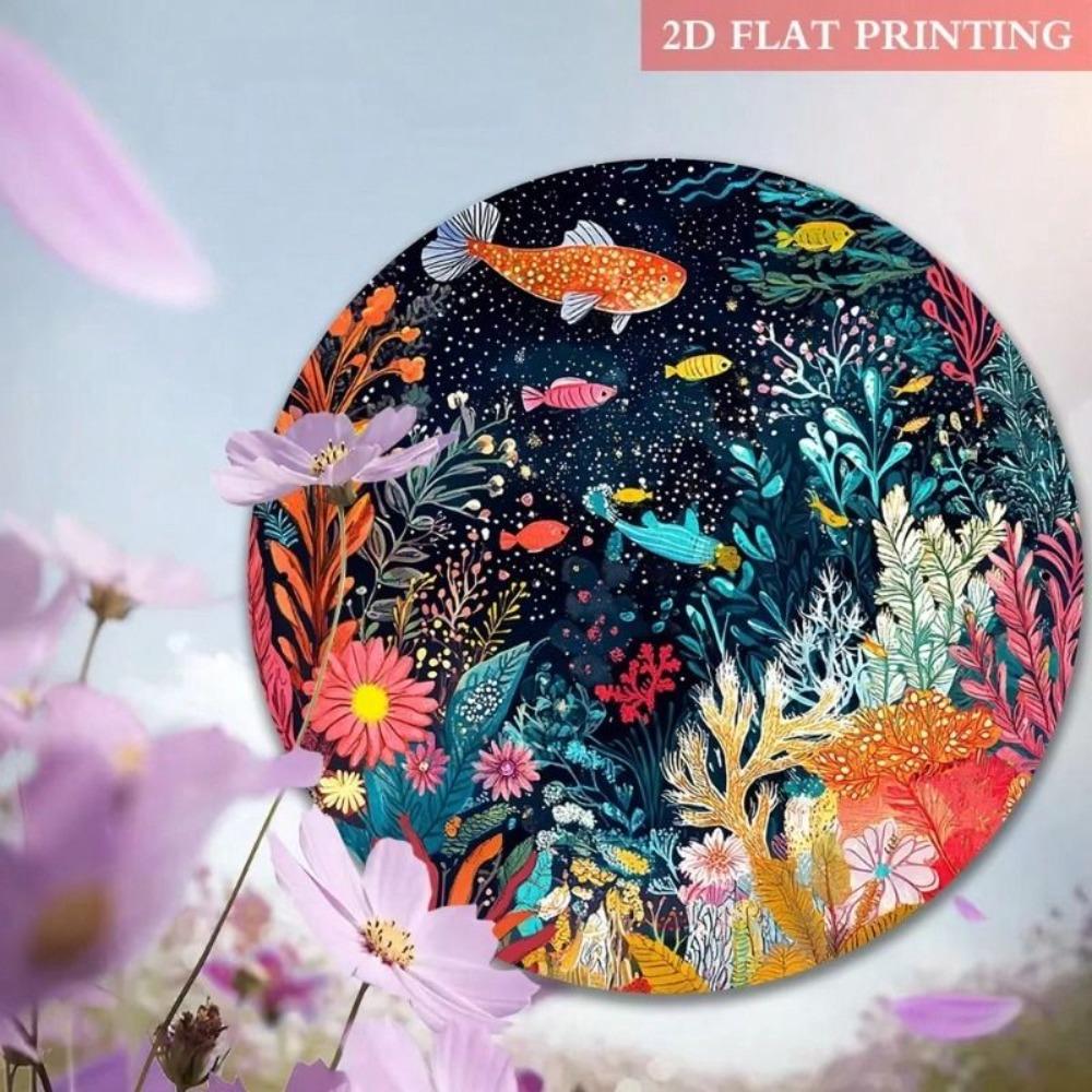 Metal Wall Art Poster Underwater World with Fish Decor for Living Room