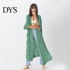 Swimsuit Cover-up Lady Beach Cardigan Sunscreen Anti-UV Long Sleeves Lace Bohemian Style Bikini Casual Daily Coat Thin Calf Length Vacation
