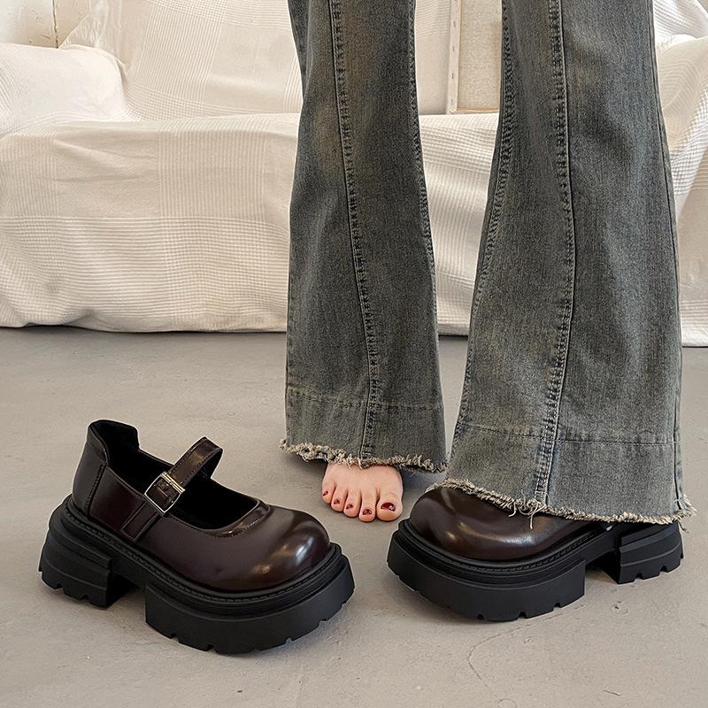 British black platform heightening small leather shoes women's French temperament single shoes 2025 new spring and autumn Mary Jane loafers