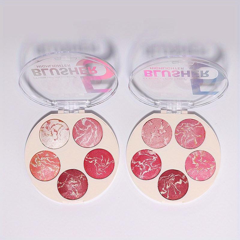 5 Colour Blush Powder Palette Eyes Cheeks Lips 3 in 1 Face Pearlescent Blush Cream Highlighter Contouring Powder Matte Eyeshadow Baked Powder