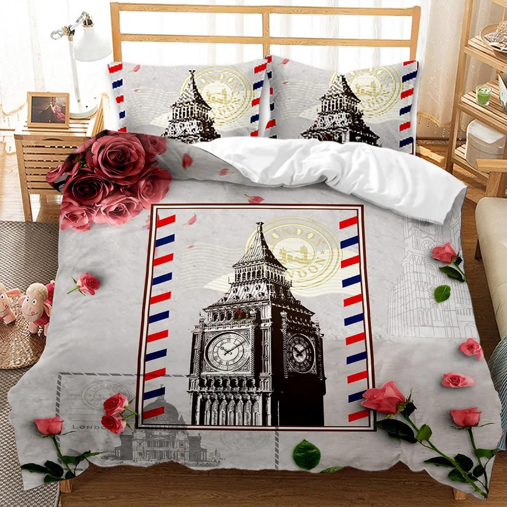 British Style Duvet Cover Double Decker Bus Traditional Local Cultural England Uk Retro Double Queen King Polyester Quilt Cover