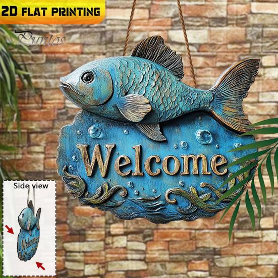 Handgeschnitztes Holzschild zum Aufhängen an der Küste, Retro-Fisch-Anhänger mit Used-Look, Dekorative Wanddekorationen für Zuhause im maritimen Stil mit