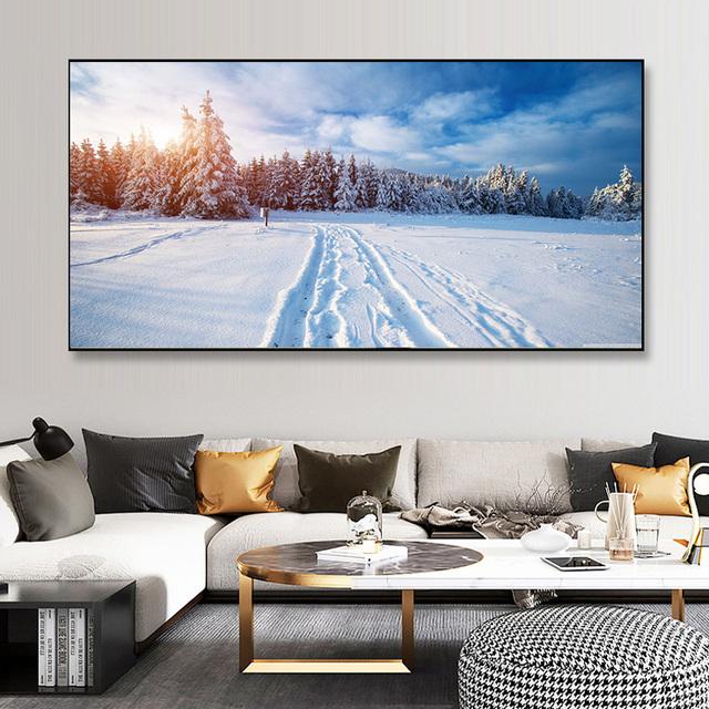 Peisaj Brad Zăpadă Iarnă Pânză Pictură Apus de soare Nor roșu Postere și imprimeuri Artă de perete Living Decor Home Fără cadru Fără cadru