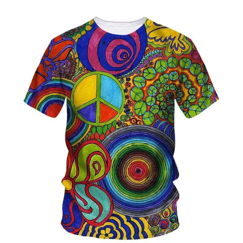 

Летняя мужская креативная футболка с цветным принтом логотипа мира, модный тренд, 3D-принт с круглым воротником, свободная, размер плюс, короткий рукав 6XL