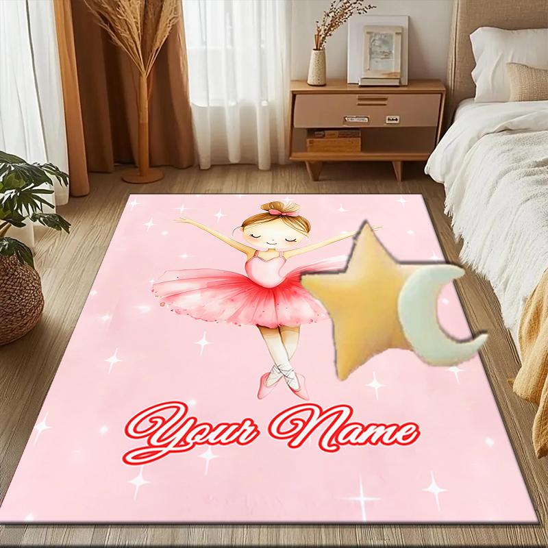 1PC Custom Name Ballerina Pink Theme Floor Mat Ideal for Living Room, Game Rooms, Office, Bedroom,Floor Mat Playful Design