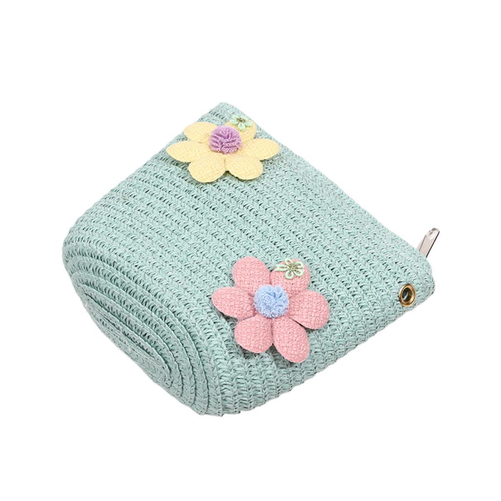 Girl Zipper Flower Straw Bag Cute Photo Props Handmade Woven Kid Messenger Bags Storage Basket Coin Purse Crossbody Handbag