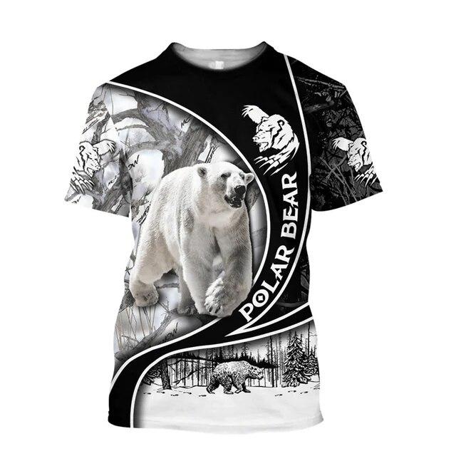 Men's T-shirt Camouflage Hunting Animal Sika Deer 3D Print T Shirts Fashion Bear Pattern Short Sleeve Outdoor Sports Loose Tops