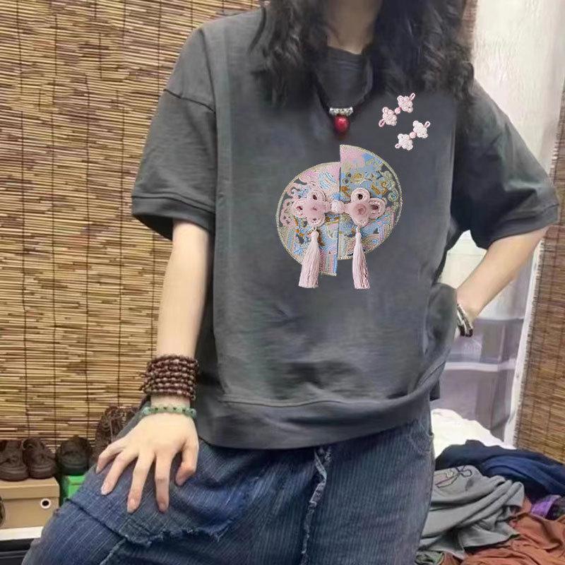 Women's Trendy Cotton Short Sleeve T-Shirt - Loose Fit, Slimming Design, Plus Size, Print Half Sleeve