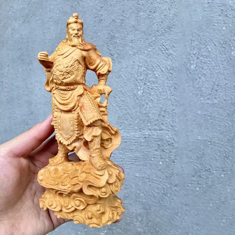 Standing Guan Gong Wood Carving Ornament - 16×9×5.5 for Home Decor