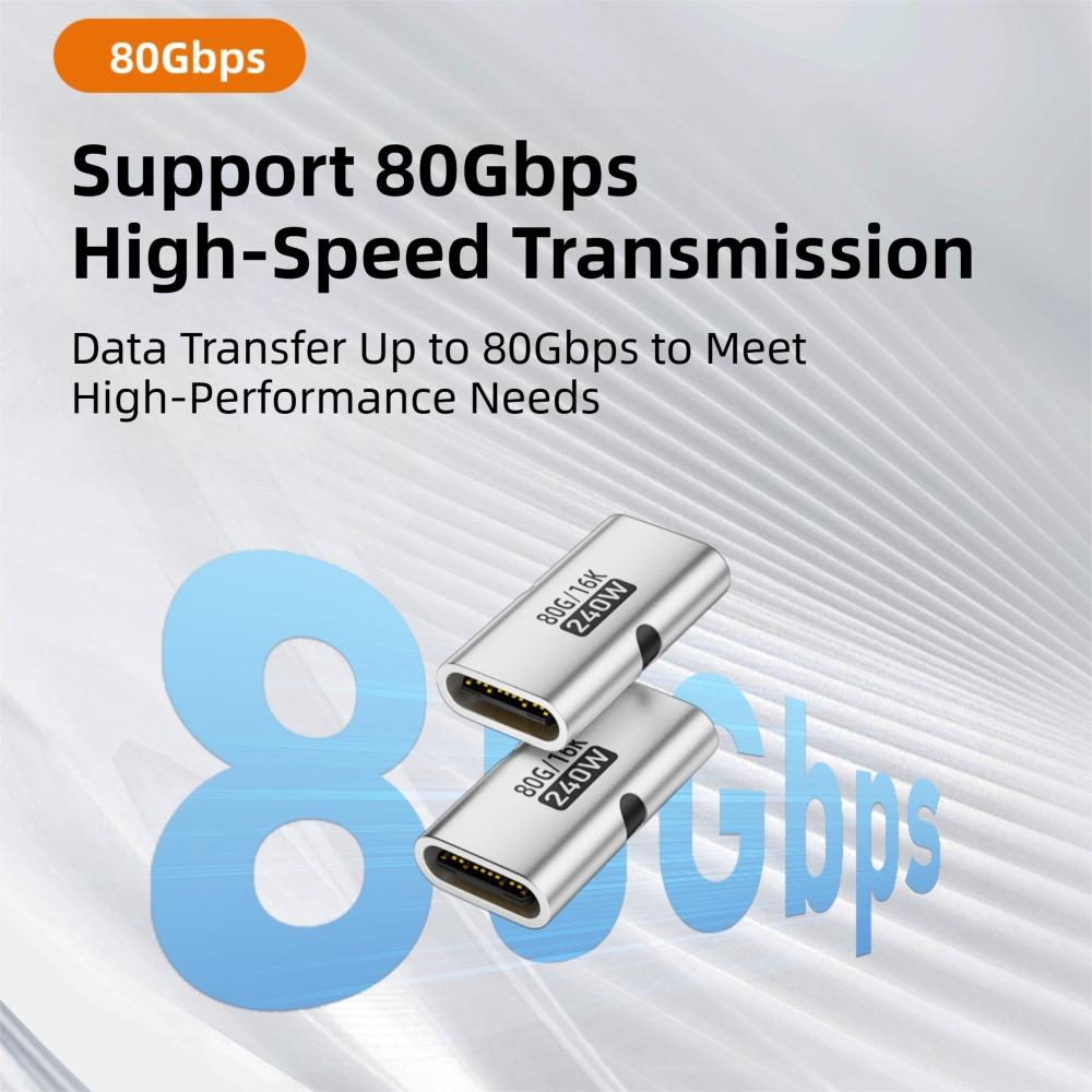PD 3.1 240W USB C Female to Female Converter 80Gbps 16K 60HZ USB4 Type-C Extender Fast Charging Aluminum Alloy Connector
