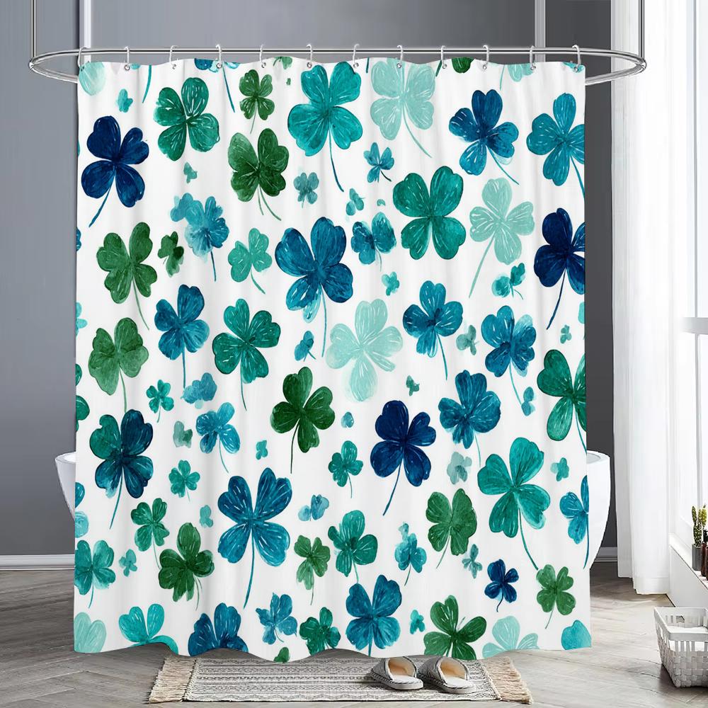 Green Leaf Plant,Clover Pattern Shower Curtain for Bathroom Modern Art Leaves Printing Decorative Shower Curtains with Hooks