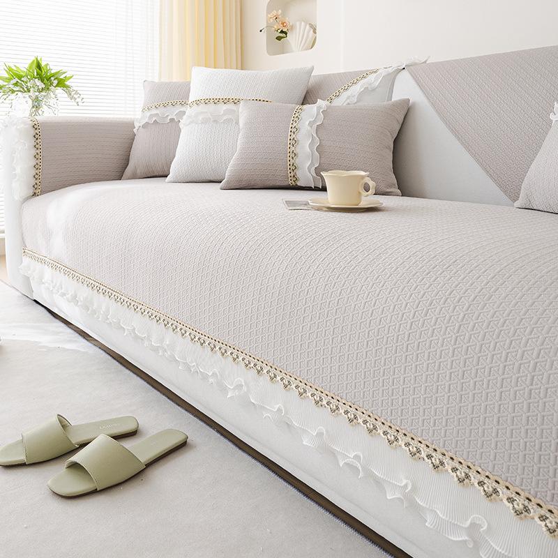 Solid Color Summer Couch Cover Little Fresh Sofa Cushion Non-slip Lace Sofa Cushion Ice Silk Sofa Cover Cool Couch Cushion Towel