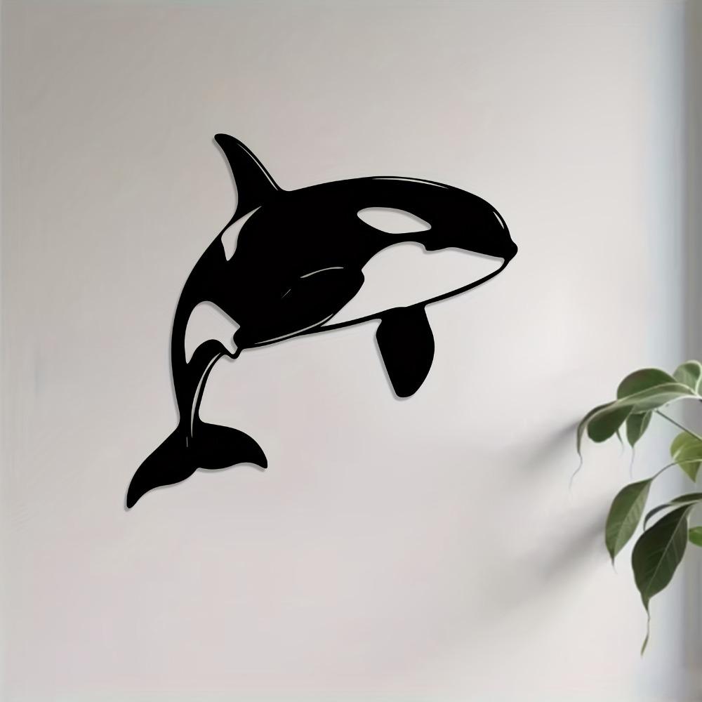 1pc Metal Orca Wall Art Sculpture, 3D Killer Whale Statue Mural, Unique Indoor Outdoor Decor for Living Room, Garden Fence, Marine Life Gift