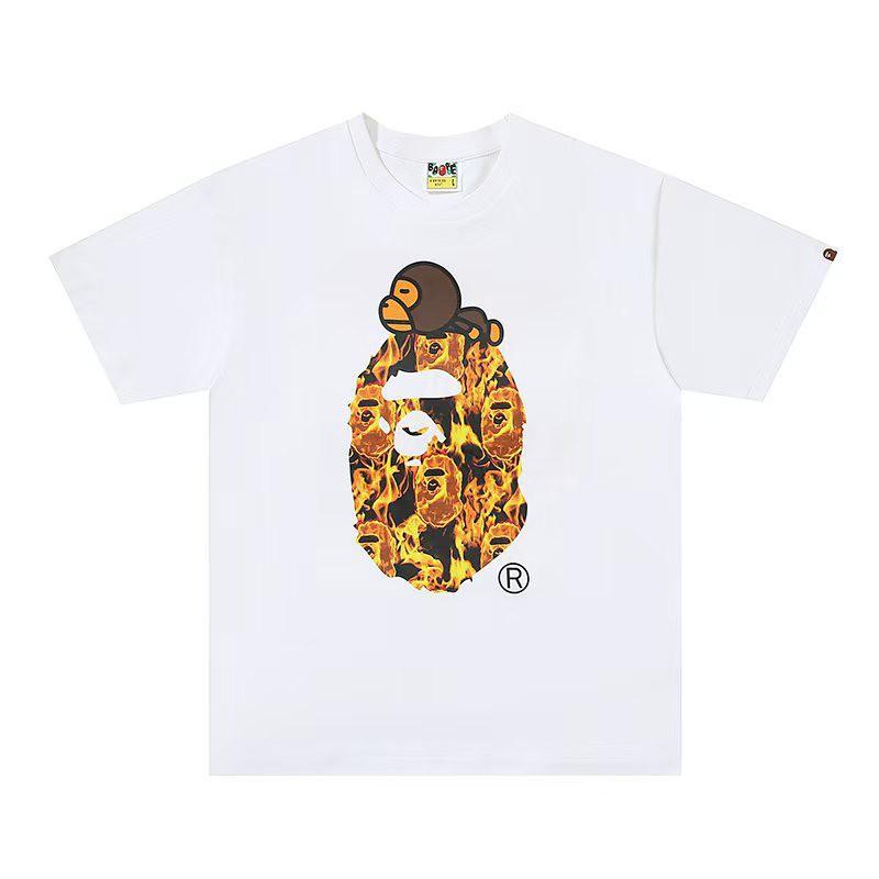 Mens Streetwear Oversized Cotton Tee With Camo Shark Ape Graphic Print Casual T-Shirt