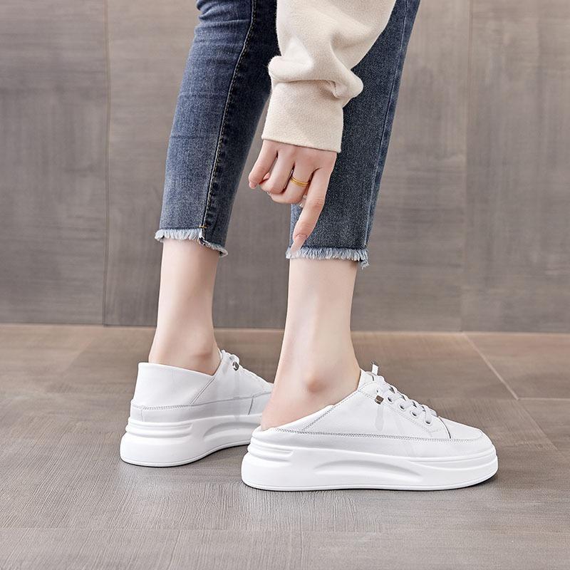 Neue Leder kleine weiße Schuhe Damen Freizeit und leichte Damenschuhe trendige Damen Single Shoes atmungsaktive Board Shoes flache Schuhe