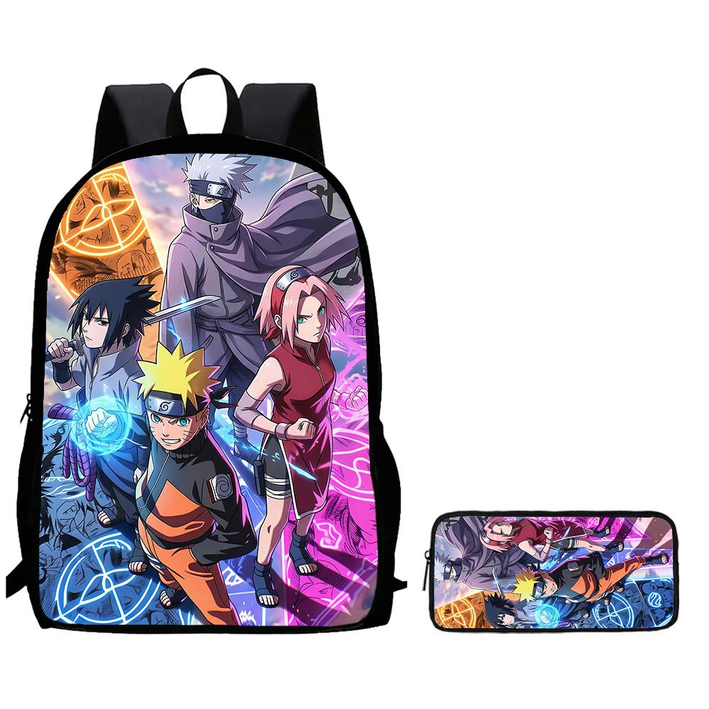2Pcs Set Kids Backpack With Pencil Bag, Cartoon NARUTO School Bag For Boys Girls Aged 6-10, Durable Lightweight School Backpack.