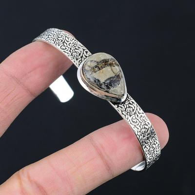 Halloween Deal 925 Silver Septarian Stone Root Chakra Art Deco Bangle Bracelet