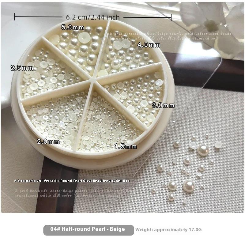 6 Grids Mix Mini Pearl Small Stainless Steel Caviar Beads Nail Art Rhinestones Nail Art Decorations Silver Gold Charm Gel Polish