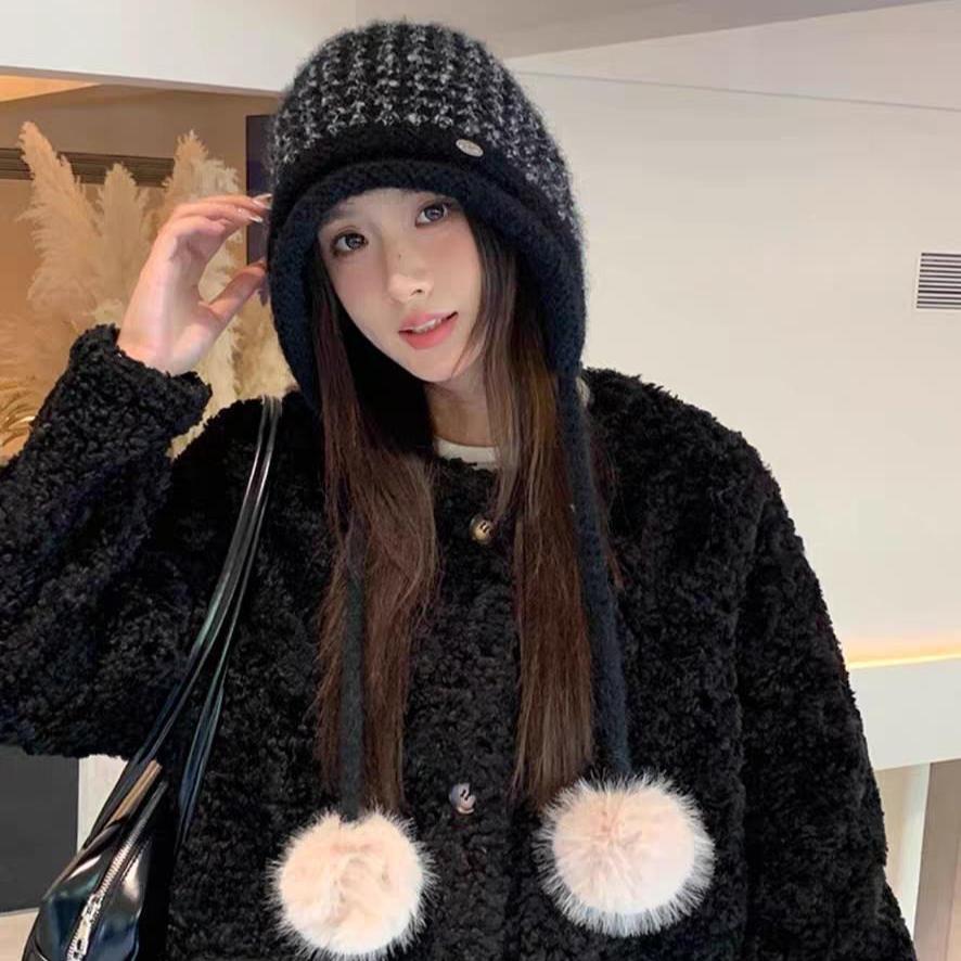 Knitted Fringed Knitted Wool Hat Women's New Winter Thickened Warm Windproof Ear Protector Pullover Hat