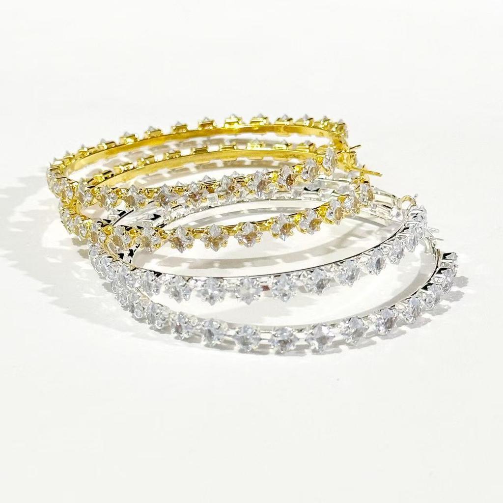 Rhinestone Paved Hoop Earrings Circle Diamond Crystal Silver Gold Two Tone Statement Party Drop Earrings for Women
