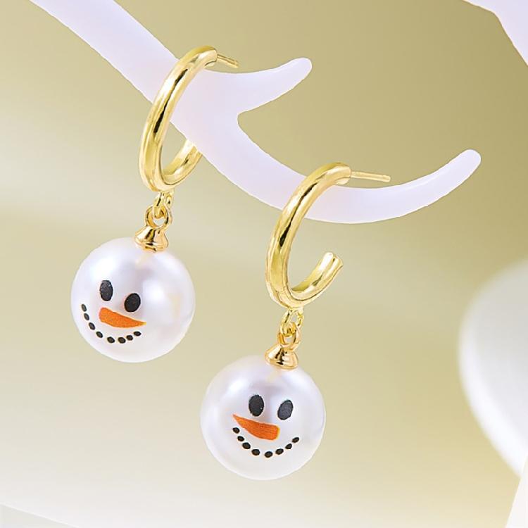 Fashionable Christmas Snowman Hoops Earrings With Crystals Details for Trendy Ladies New Year Fashion Special Gifts