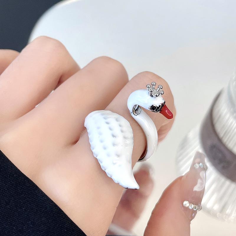 Tiger Panda Swan Open Ring Niche Design Cold Wind Jewelry Enamel Dripping Oil Index Finger Ring