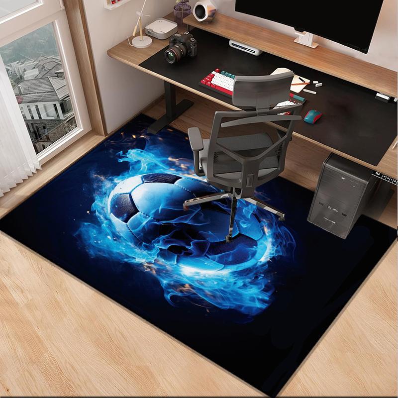 Flaming Soccer Ball Office Rug Chair Mat, Entryway Carpet, Suitable for Front Door, Bedroom, Living Room, Desk, Holiday Gift