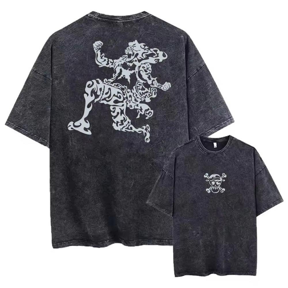 Unisex Oversized Anime Gewassen T-shirt Mannen One Piece Streetwear Vrouwen Korte Mouw Grafisch T-shirt Zomer Harajuku Casual Top HipHop