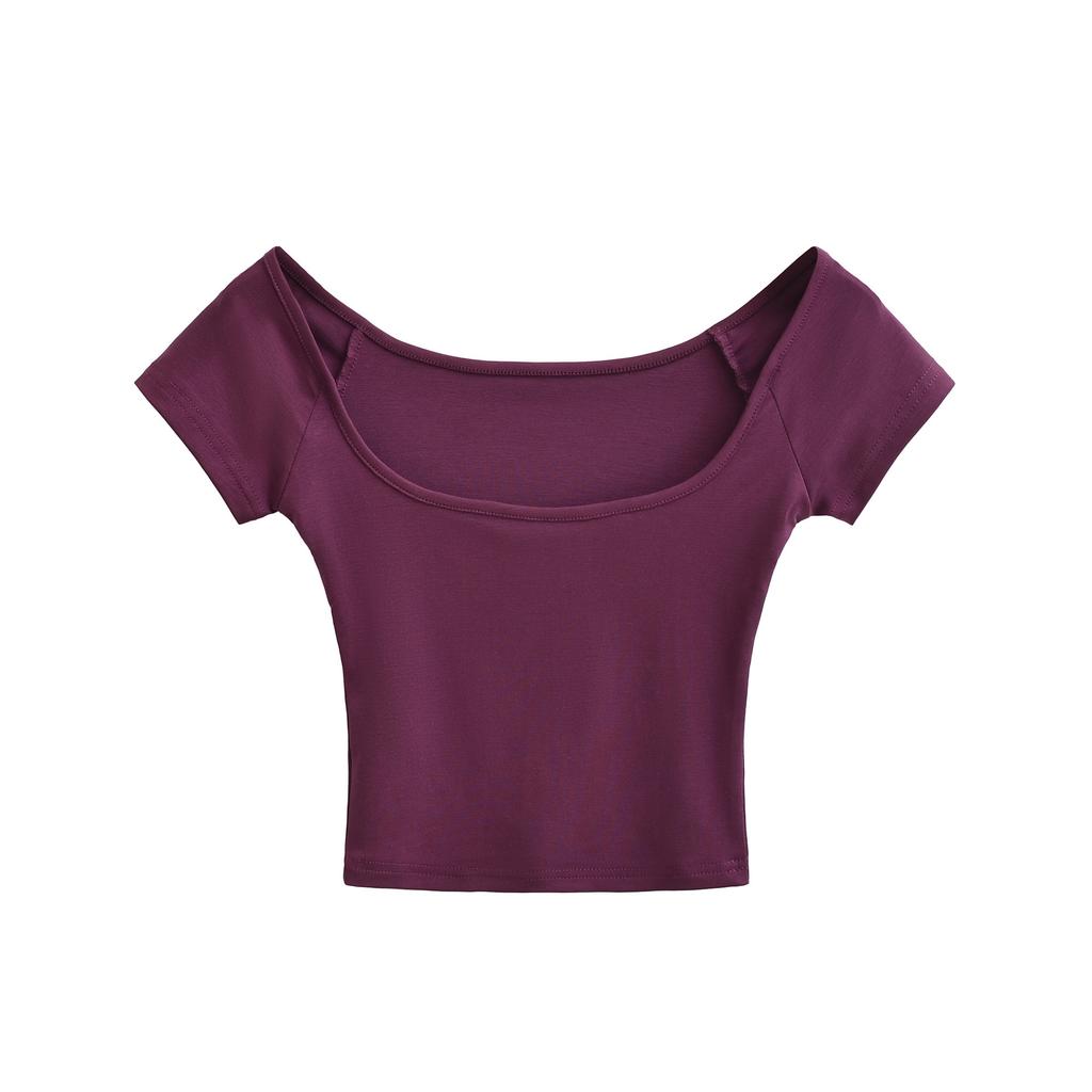 Big U-neck short-sleeved T-shirt women's summer new American Spice Girl style solid color casual inner short bottoming top