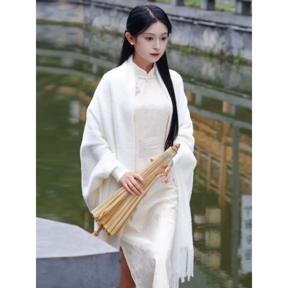 Girl's Cape Shawl Outerwear - New Spring Autumn Retro Style with Cheongsam White Cloak
