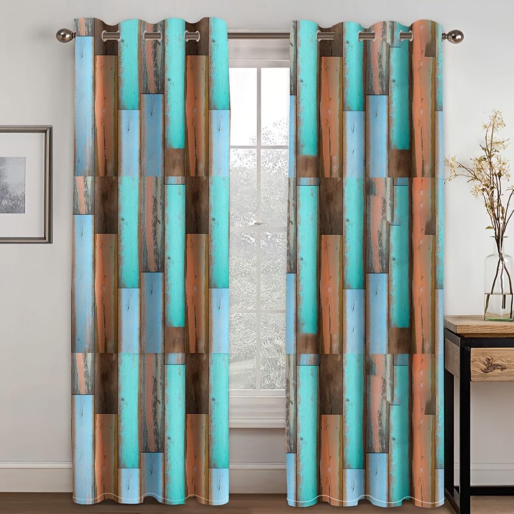 2pc Home Decor Curtains Wood Floor Printed European Style Decor, Modern Printed Curtain Rod Pocket,For Kitchen  Living Room