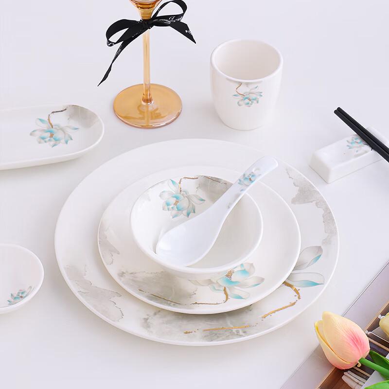 Ru Han Chinese Ceramic Lotus Dinnerware Set