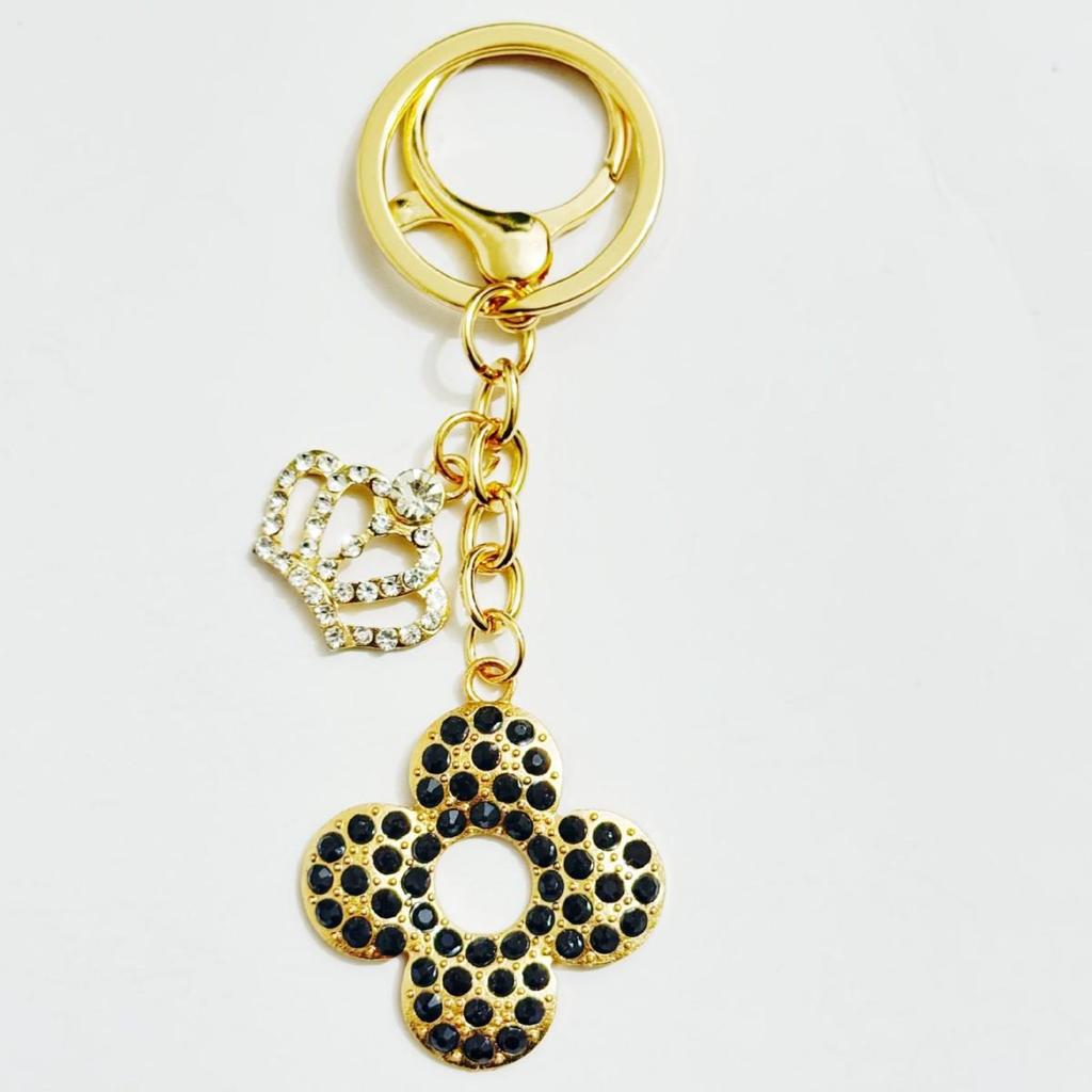 Korean Rhinestone Crown & Flower Keychain – Exquisite Pendant for Bags & Cars