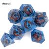 7 Pcs Blue Eyeball Blue Number Sharp Edge Resin Dice Polyhedral Dice Suitable for Role-Playing RPG Board Game