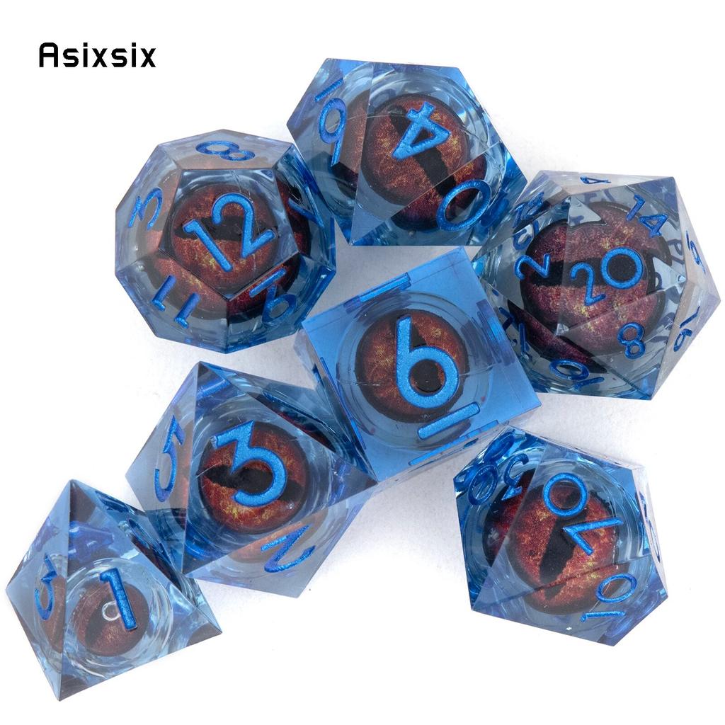 7 Pcs Blue Eyeball Blue Number Sharp Edge Resin Dice Polyhedral Dice Suitable for Role-Playing RPG Board Game