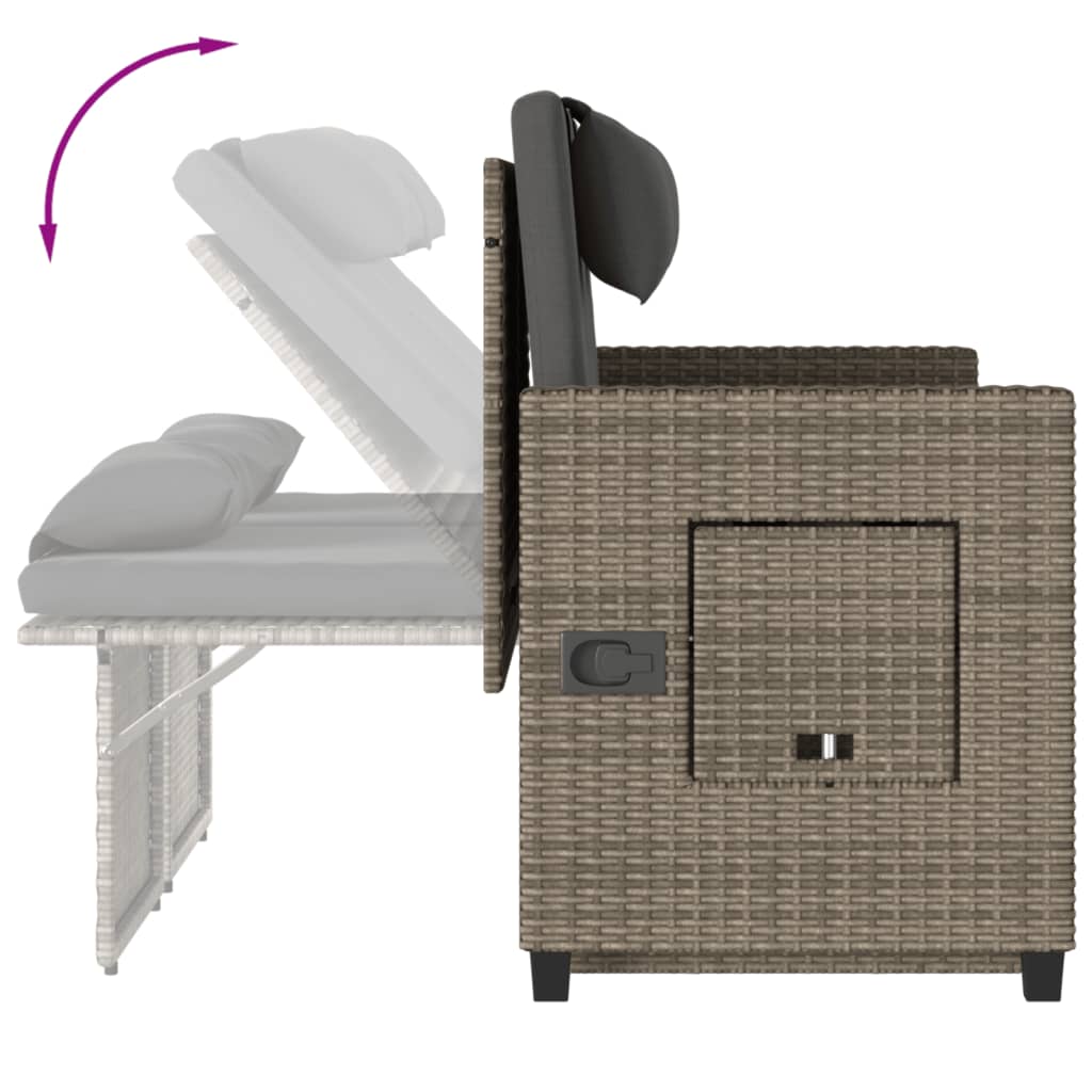 Adjustable Garden Bench with Cushions Grey Poly Rattan