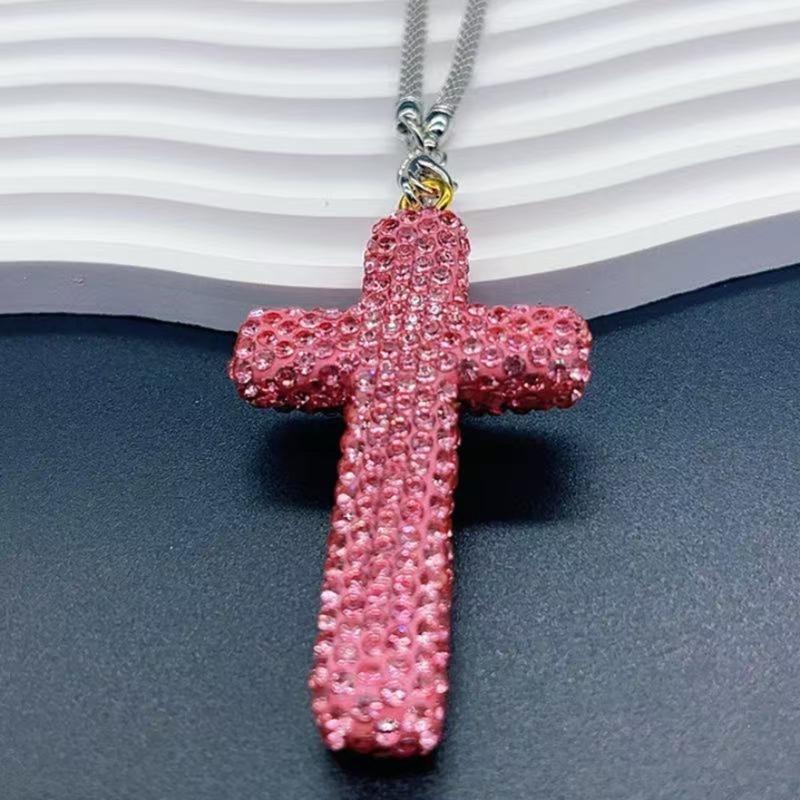 Elegante Crucifijo de Arcilla Colgante con Acento de Cristal para Espejo Retrovisor de Coche Accesorios Colgantes para el Interior del Coche