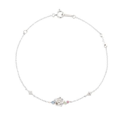 Bracciale Principessa Aurora La bella addormentata Principessa Rosa Fiore Oro bianco 10K Diamante Peridoto Topazio blu Tormalina rosa Regalo Compleanno Natale