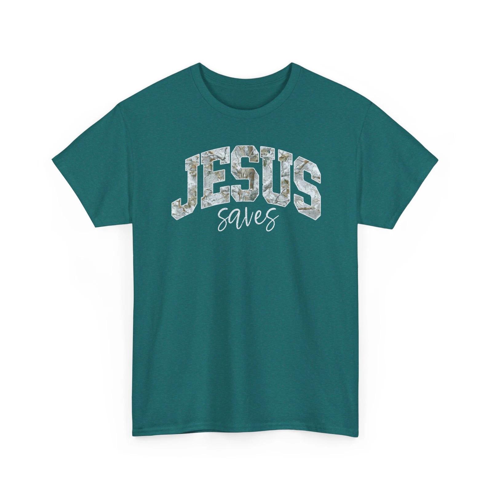 JESUS Saves Camo Marble Letter Tee | Religious Scripture Shirt M