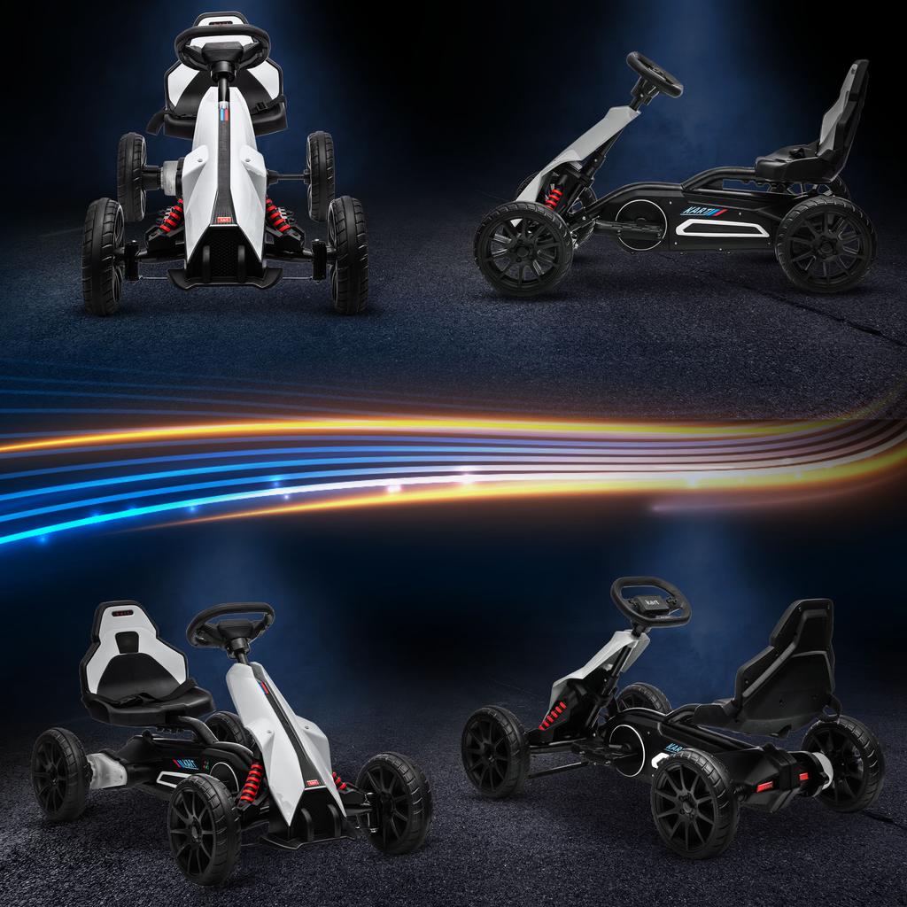 Go-Kart for Children, Electric Kart, Up To 5 Km/h, Seat Belt, Seat with Backrest, Plastic, Metal, White